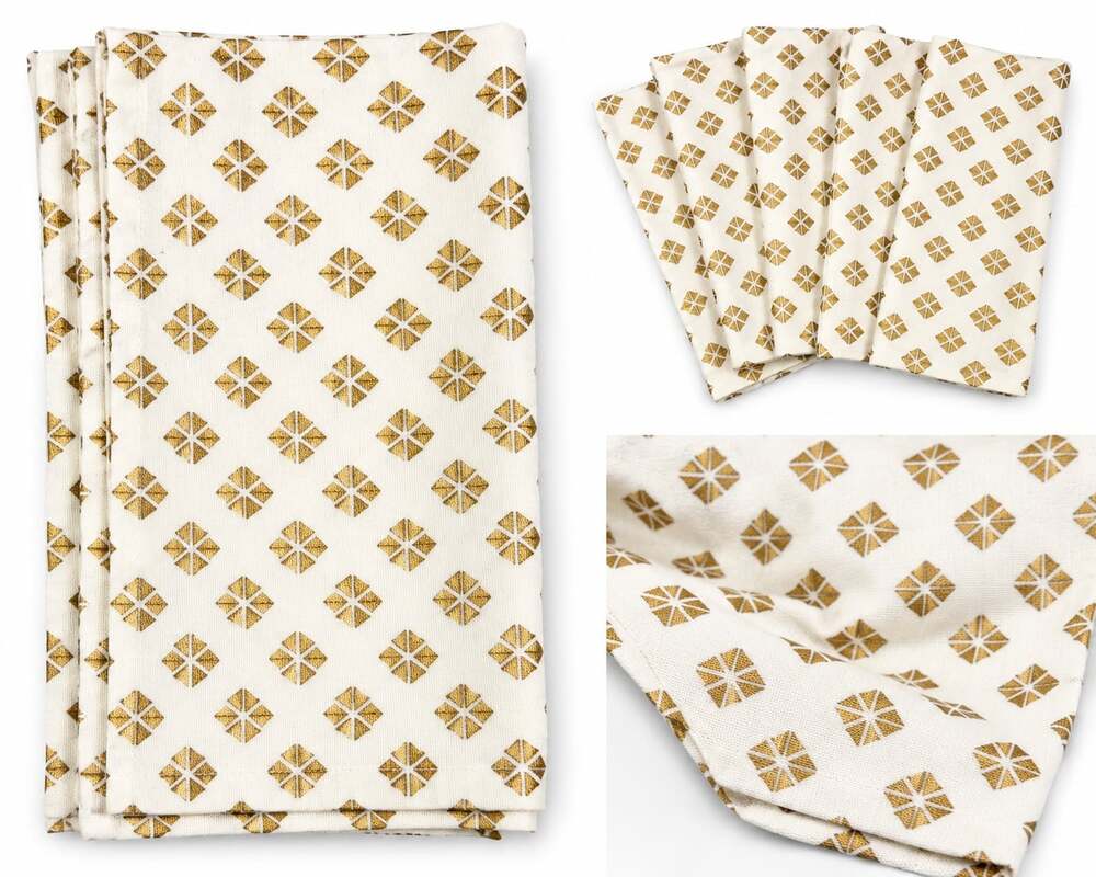 DII Metallic Gold Geometric Print Cotton Napkins Set of 4